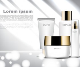 White cosmetic with shining light and bokeh poster template vector