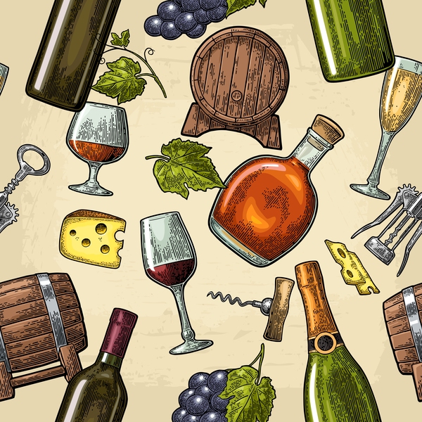 Wine pattern with beige background vector