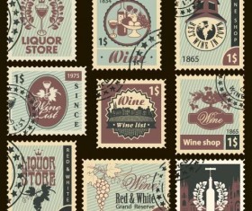 Wine postal stamps template vector