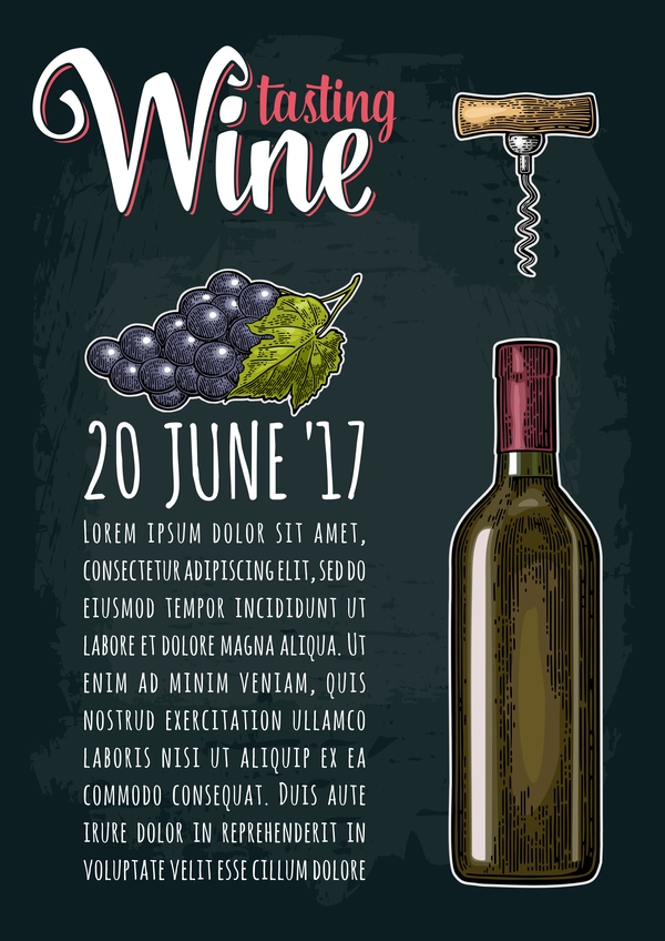 Wine poster template with grape vector