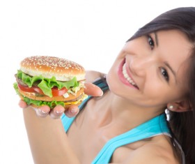 Woman eating hamburger Stock Photo 05