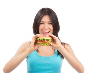 Woman eating hamburger Stock Photo 06