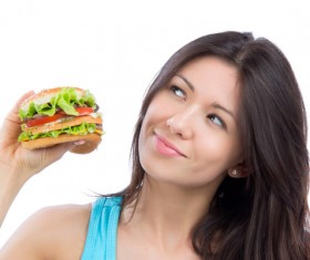 Woman eating hamburger Stock Photo 07