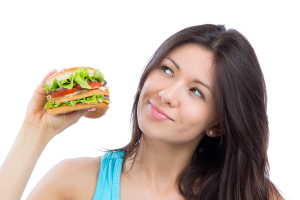 Woman eating hamburger Stock Photo 07
