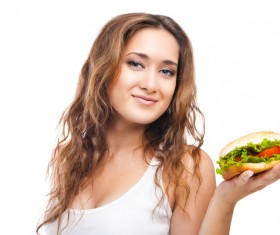Woman eating hamburger Stock Photo 08