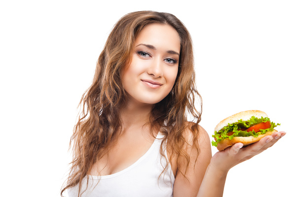 Woman eating hamburger Stock Photo 08