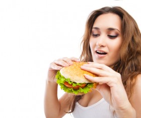 Woman eating hamburger Stock Photo 09