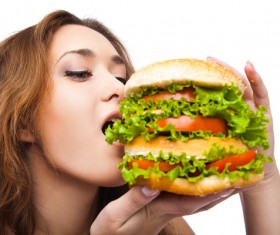 Woman eating hamburger Stock Photo 10