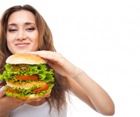 Woman eating hamburger Stock Photo 11