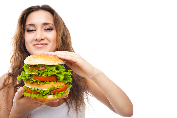 Woman eating hamburger Stock Photo 11