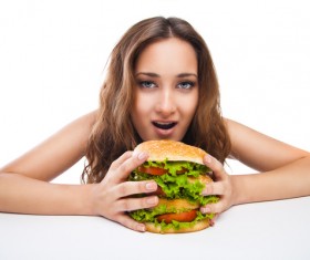 Woman eating hamburger Stock Photo 13