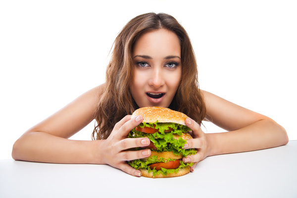 Woman eating hamburger Stock Photo 13