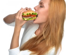 Woman eating hamburger Stock Photo 14