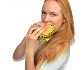 Woman eating hamburger Stock Photo 15