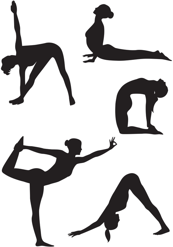 Women yoga pose silhouette vector material set 02