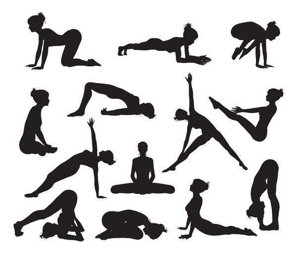 Women yoga pose silhouette vector material set 04