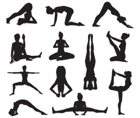 Women yoga pose silhouette vector material set 05