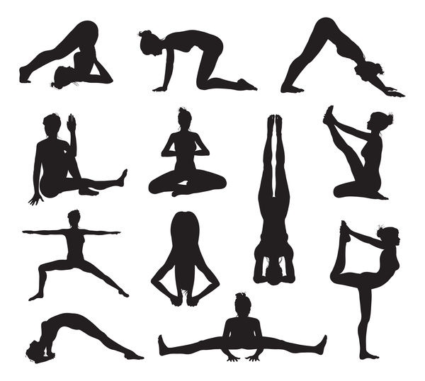 Women yoga pose silhouette vector material set 05