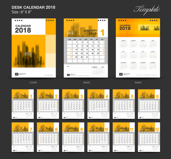Yellow Desk Calendar 2018 vector template