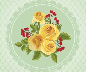 Yellow rose card with ornate background vector