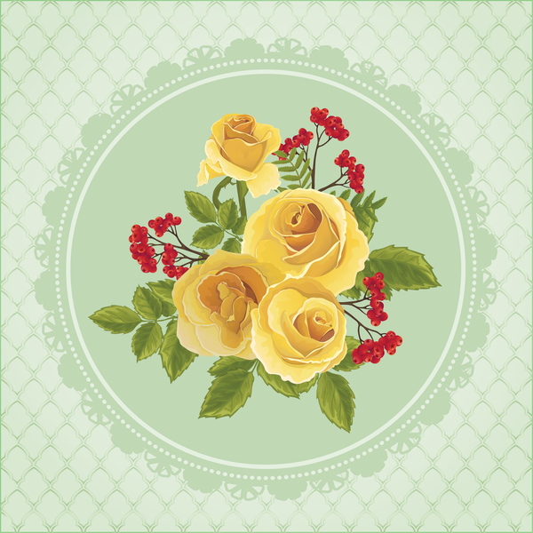 Yellow rose card with ornate background vector