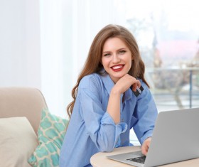 Young woman shopping online at home Stock Photo 16