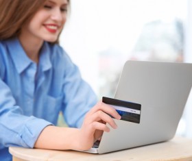 Young woman shopping online at home Stock Photo 17