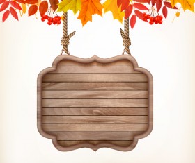 abstract autumn frame with wooden sign vector