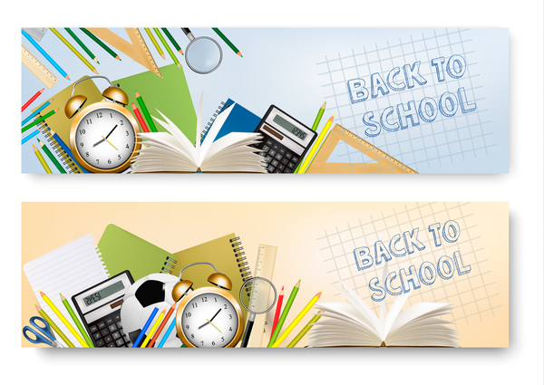 autumn back to school banners with supplies vector