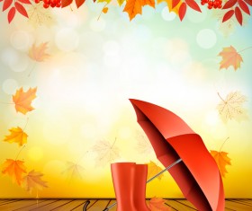 autumn background with red umbrella vector