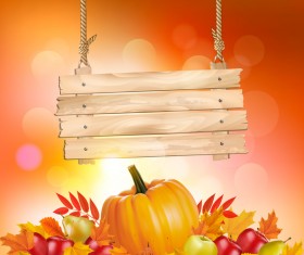 autumn background with wooden sign vector