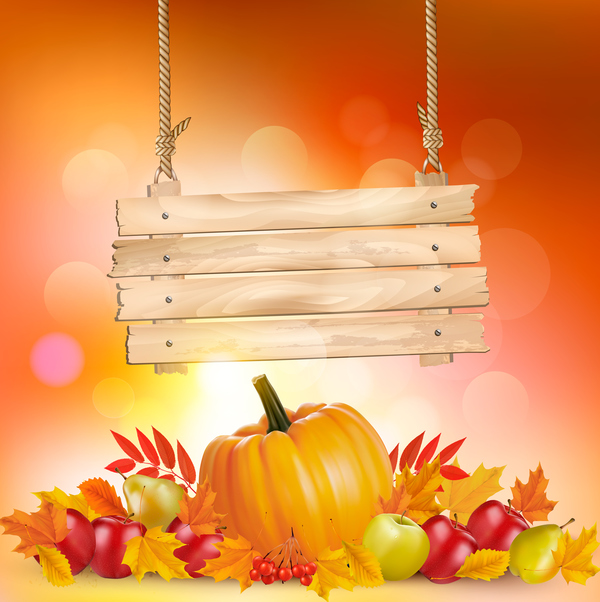 autumn background with wooden sign vector