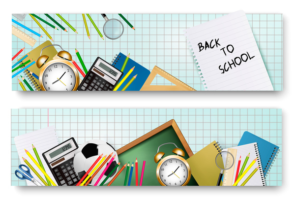 back to school banners with supplies vector 01