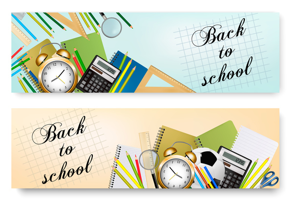 back to school banners with supplies vector 02