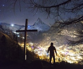 beautiful starry mountain view Stock Photo