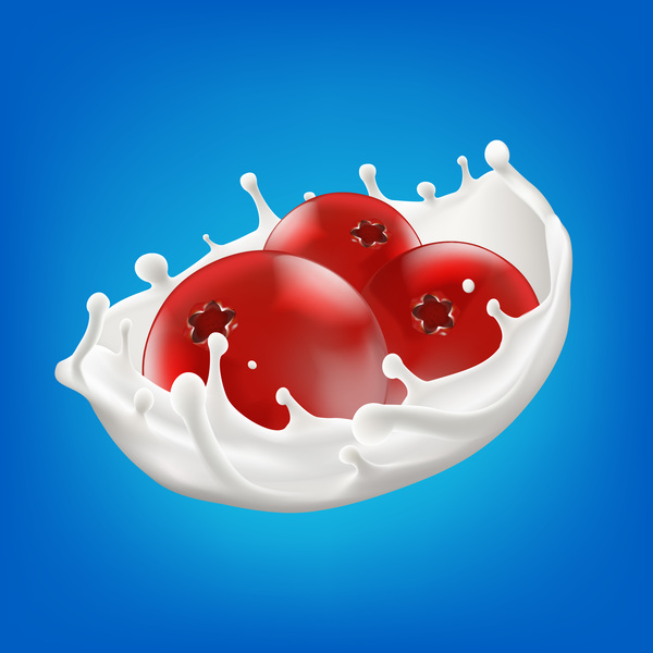 berry with milk splash vector illustration 02