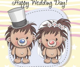 cartoon hedgehogs with wedding invitation card vector