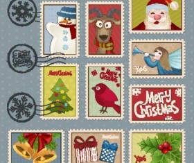 christmas postage stamps template vector
