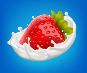 milk splash with strawberry vector illustration