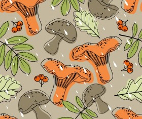 mushroom with autumn leaves pattern vectors