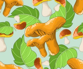 mushroom with green leaves seamless pattern vector