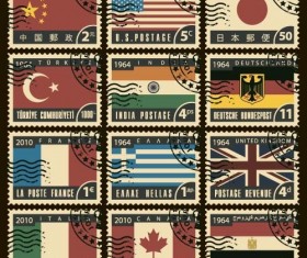 national flag postage stamps template vector