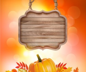 nature autumn background with wooden sign vector