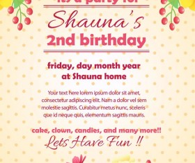 party invitation card with flower vector template 01