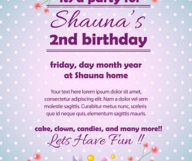 party invitation card with flower vector template 02