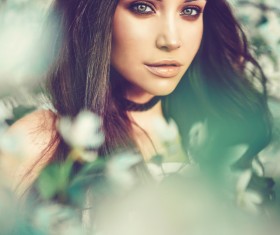 smiling woman with flowers Stock Photo 01