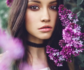 smiling woman with flowers Stock Photo 02