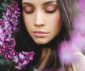 smiling woman with flowers Stock Photo 03