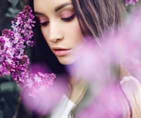 smiling woman with flowers Stock Photo 04