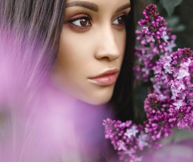 smiling woman with flowers Stock Photo 05